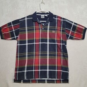 Cinch Flannel Shirt Mens Large Navy Red Plaid Cotton Short Sleeve Embroidered